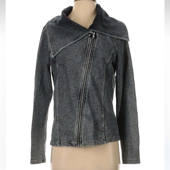 BLUE Saks Fifth Ave Acid Wash Asymmetric Zip Cotton Knit Jacket  Size Small S - Picture 1 of 6